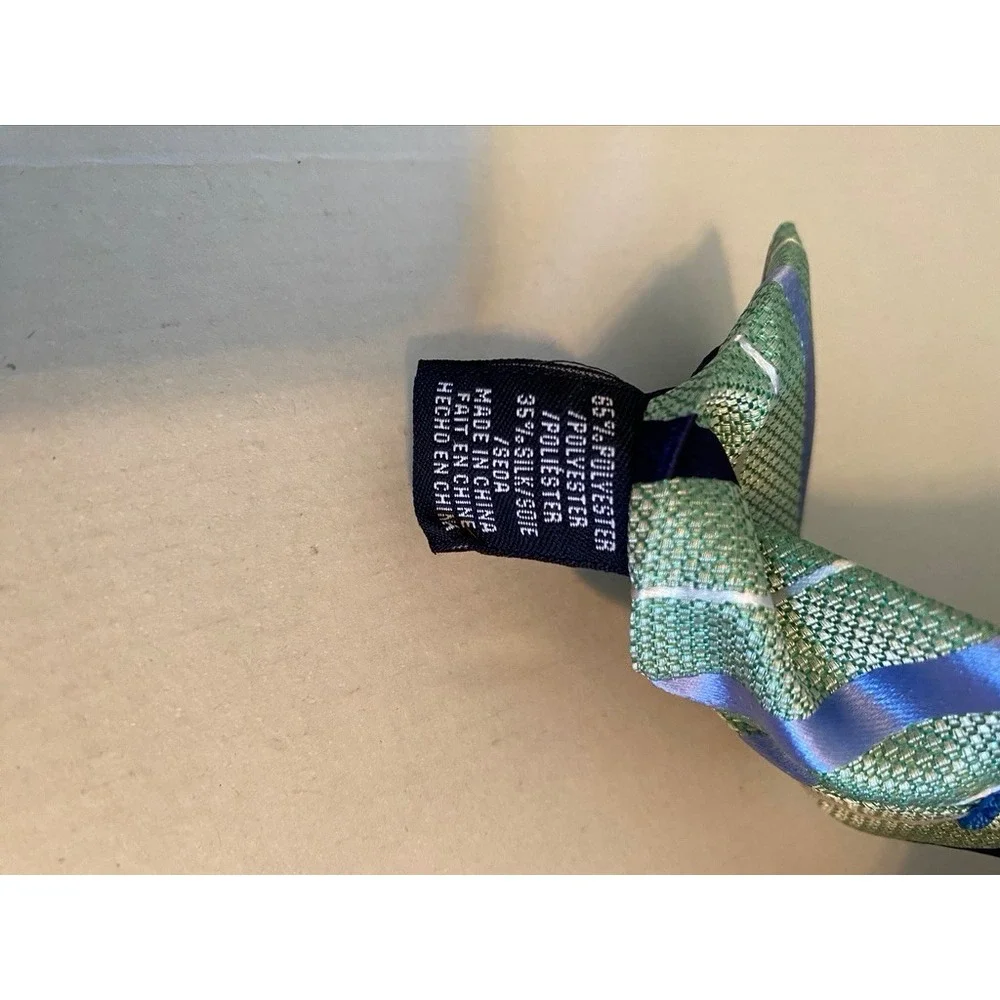 Nautica Mens Green Navy Blue Striped Silk Blend Necktie 3.25 Inch Width